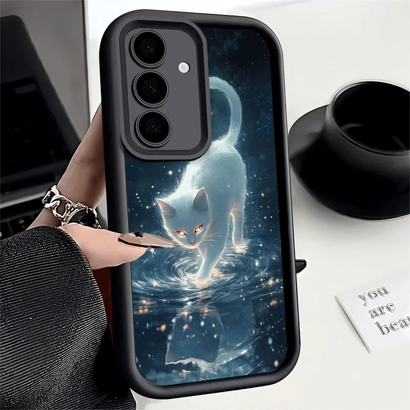 Phone Case for Samsung Galaxy S26 S25 Ultra S24 FE Night Moon Cat Dreamy Art Shell S23 Plus S22 + S21 S20 5G Soft Silicone Funda