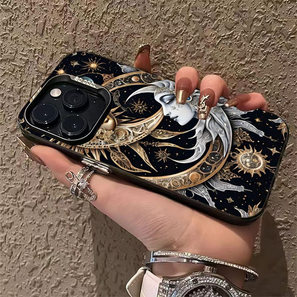 Retro Star Moon Pattern Phone Case Suitable for iPhone 17 16 15 14 13 12 11 Pro/Max/Plus Anti Drop and Anti Shock Back Cover