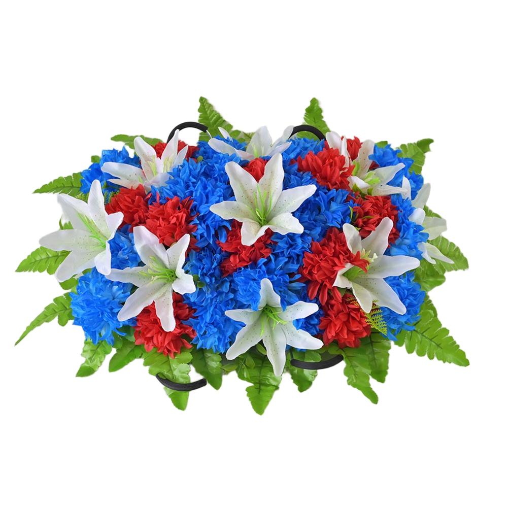 

Outdoor Artificial Cemetery Flowers Realistic Grave Decoration for Tribute Plastic 50 x 35 cm Stable Placement Red and Blue