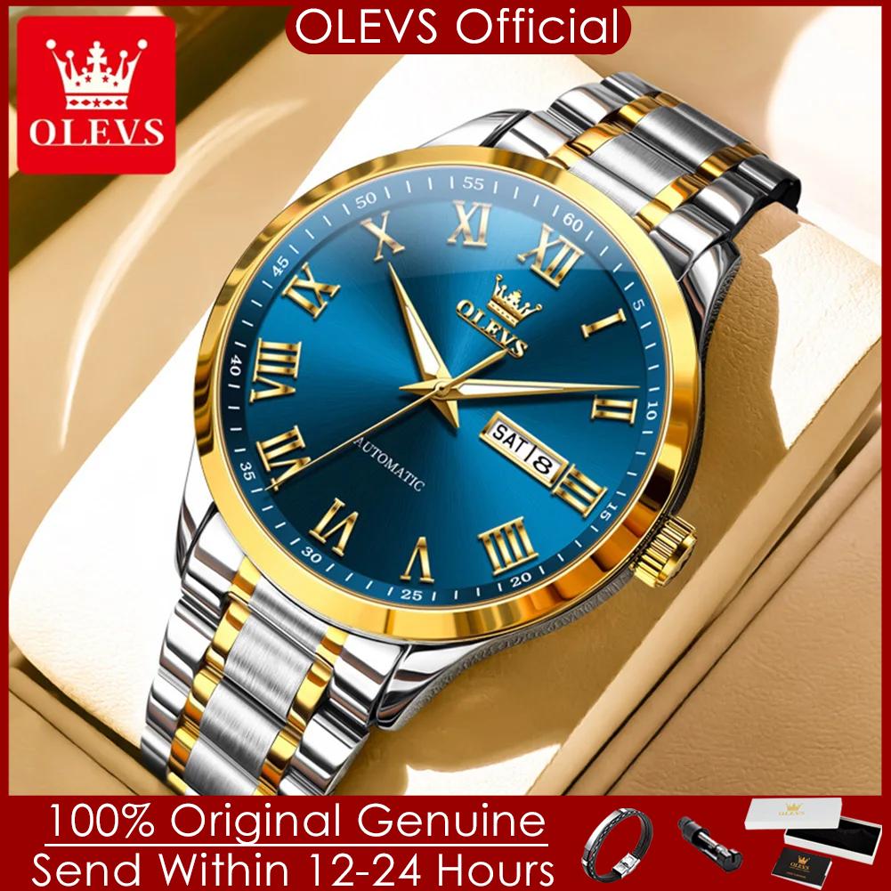 100% Original OLEVS Man Watch 7075 Stainless Steel Waterproof Dual Calendar Luxury Business Automatic Mechanical Watches for Men