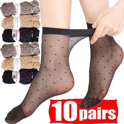 5/10 párov Bodkované hodvábne ponožky Ženy Transparentné Tenké Priedušné Letné Nylonové Krátke Dámske Protišmykové elastické členkové sexy ponožky