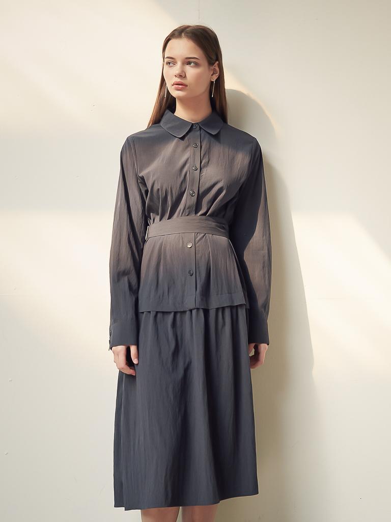 ACUD Gaia Shirring Shirt One-Piece_Camel