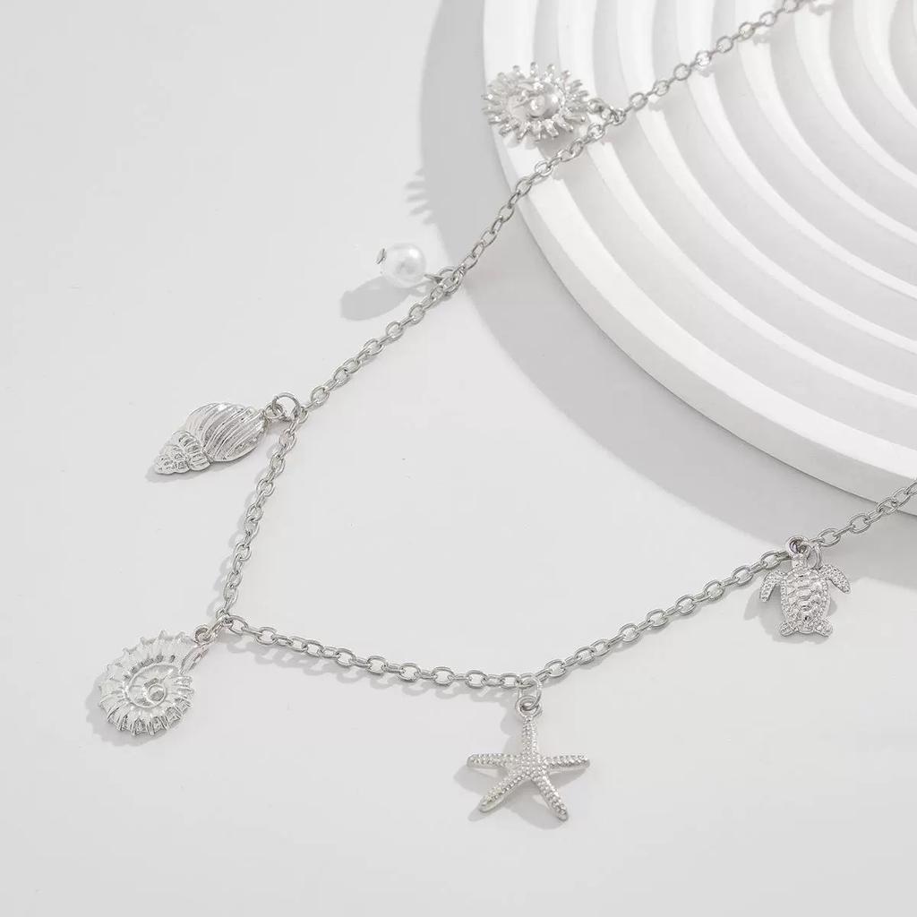 Urlaubsstil Seestern Muschel Fransen Taillenkette Damen, einfache Imitationsperle Fischschwanz Schildkröte Schmuck Damen