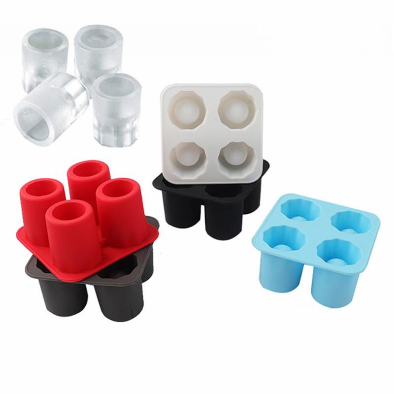 1Pc Silicone Four Hole Ice Cube Mold Press Ice Block Maker Creative Round Cup Shape Ice Molds for Whiskey Beer Bar Kitchen Tools