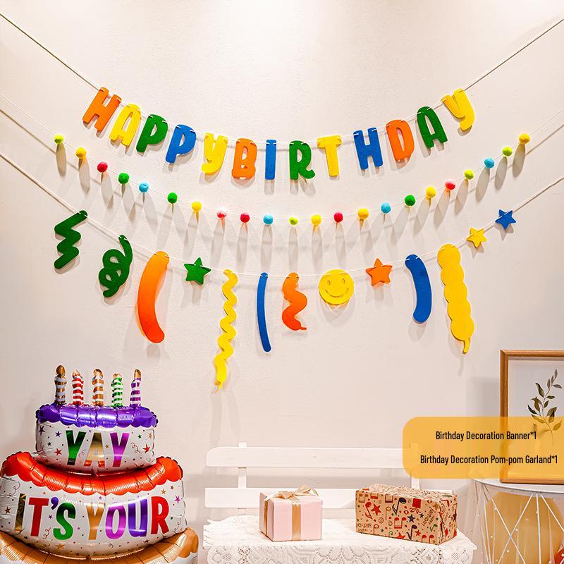 First Birthday Pom-Pom Bunting & Photo Banner for Boys and Girls