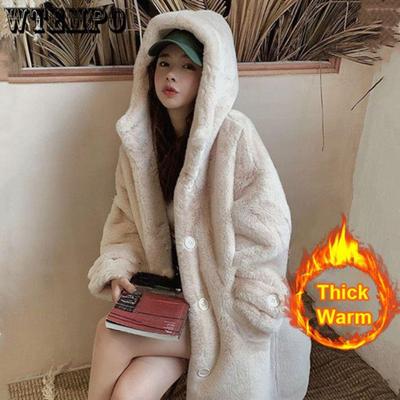 Norková kožešina Zimní kabát z umělé kožešiny se zesílenou kapucí Dámská móda Středně dlouhá Velká velikost Oděv Korejská verze