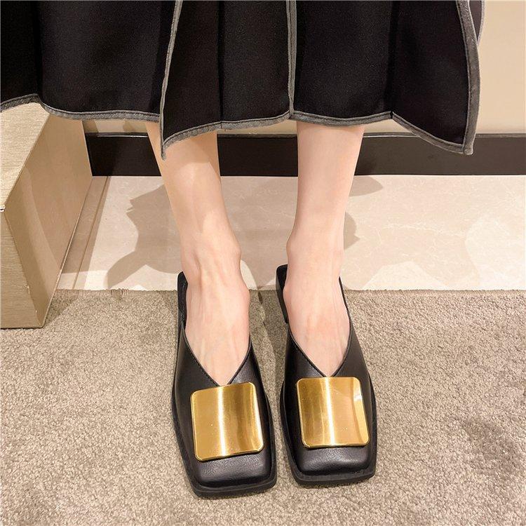 Fashion Women's Designer Slippers, Metal Buckle Mules, Flats, Square Toes, Pumps, Outdoor Slippers, Casual Sandals