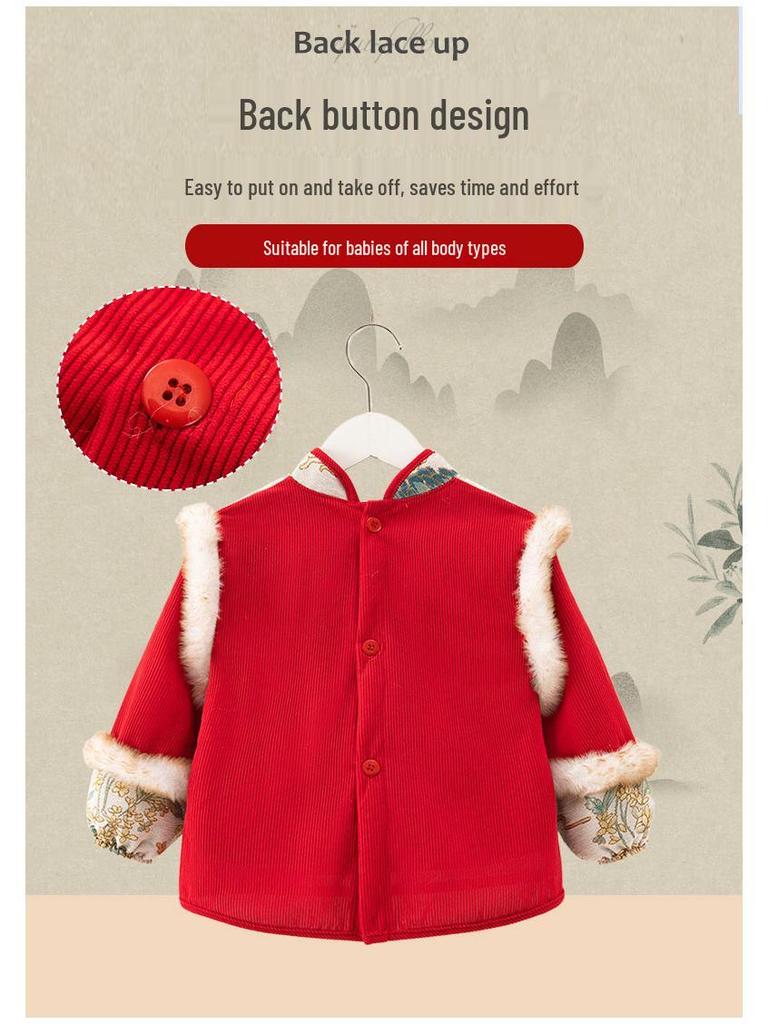 Children's Waterproof Reversible Coveralls: Chinese New Year Style - Autumn/Winter Protective Wear with Bib, Dirt-Resistant.
