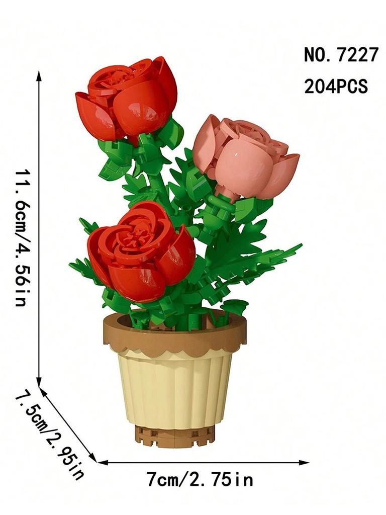 12 styles of adult granular flower pot building blocks, simulated bouquet assembly model toys, decorative and collectible gifts