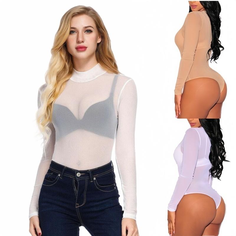 Open Crotch One-pieces Sheer Black Mesh Plus Size Long Sleeve Sexy Bodysuits Tops Lingerie Sexy Night Club Wear for Woman S-XXXL