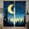 2pcs Modern Semi-Sheer Polyester Curtains   Full Moon and Starry Forest Night Sky Design   Machine Washable   Rod Pocket Window