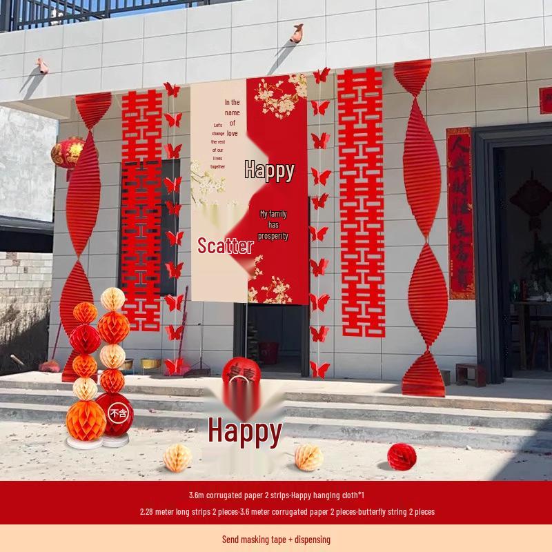 Rural Wedding Room & Courtyard Decoration Set: Ceiling Ornaments & Wall Accents