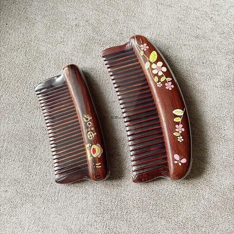 Tan Mujiang 'Frühlingsdämmerung Go-Ente' Rotes Bohnenholz Haarkamm Geschenkset