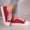Plus Size Women's Shoes 2025 Fall New Arrival Fashion Round Toe Flat Lace-Up Sequined Casual Flats