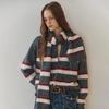 Stripe Round Neck Cardigan   Muffler Set Ze11qd022na