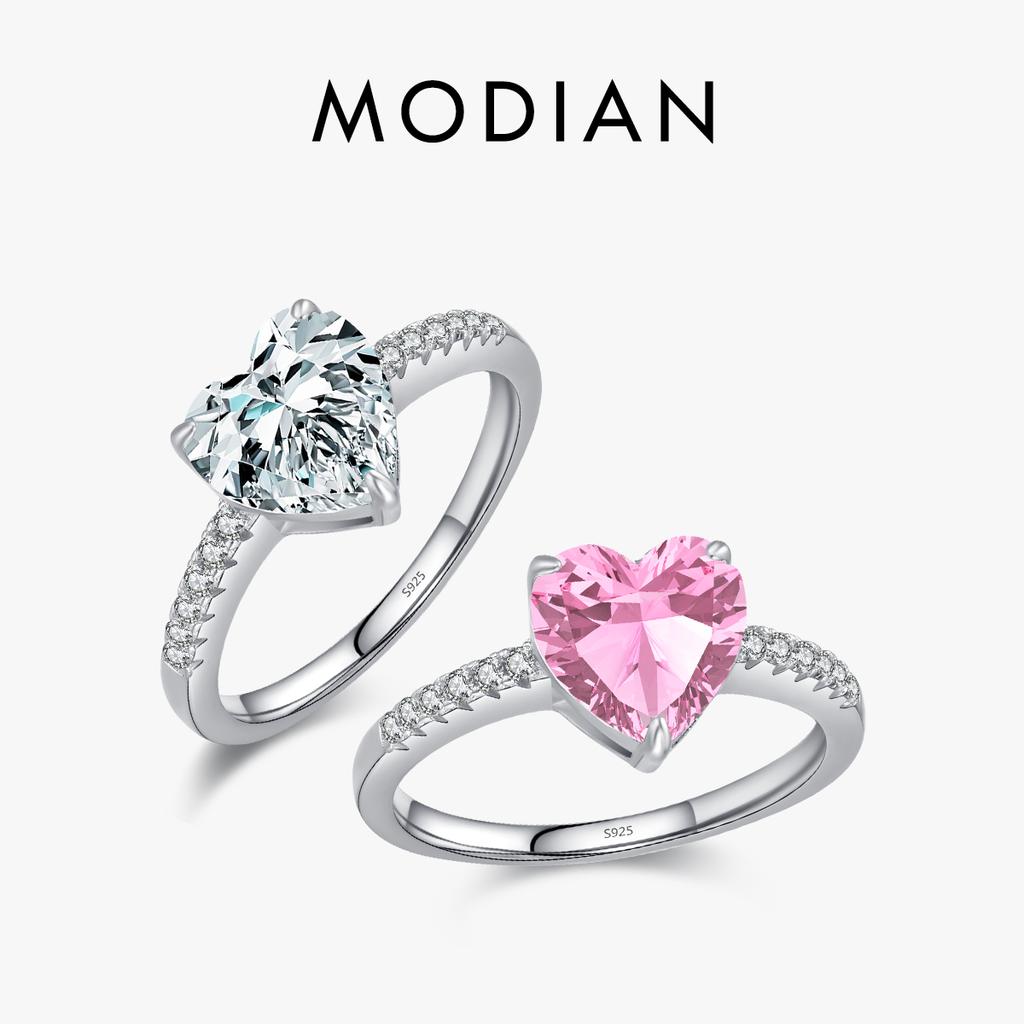 MODIAN 925 Silver Romantic Dazzling Pink Hearts Zirconia Wedding Ring For Women Engagement Classic Fine Jewelry Gifts