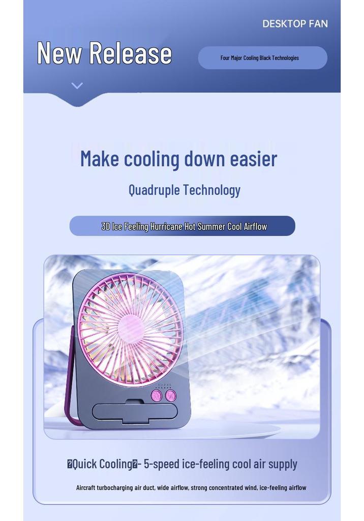 2026 Portable USB Rechargeable Mini Wall-Mounted Desktop Fan