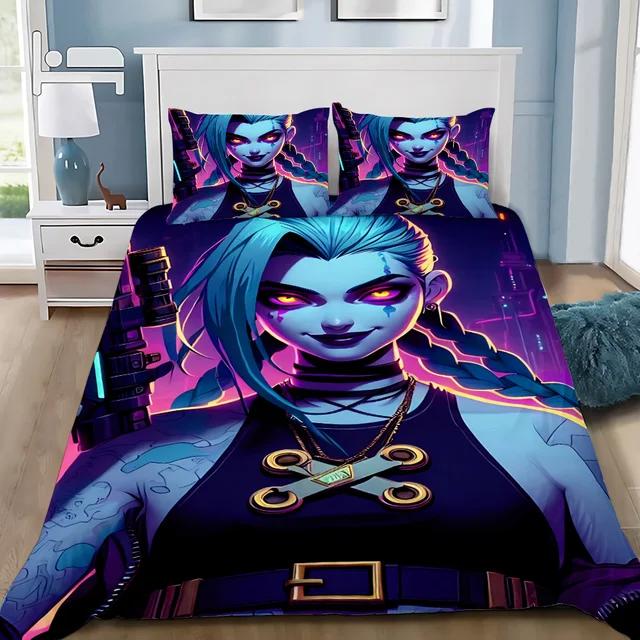 Hot Anime Arcane BeddingSet 3D Print LOL Jinx Adult Boy Girl Bedroom Decoration Duvet Cover Set Single Double Size Bed Linen