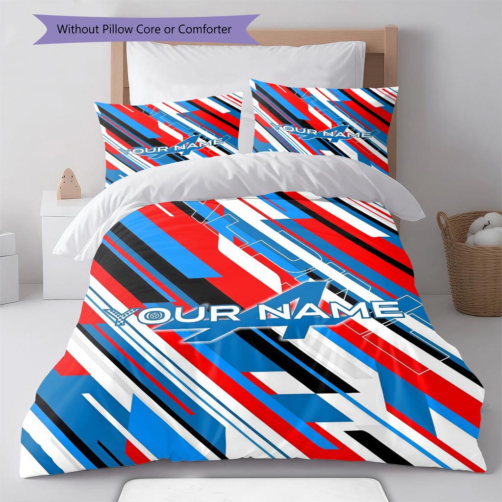 Alpine F1 Individuelles Namensmuster Bettwäsche Steppdecke Set Bettbezug Kissenbezug Zuhause Geburtstagsgeschenk(1 Bettbezug + 2 Kissenbezüge, ohne Füllung)