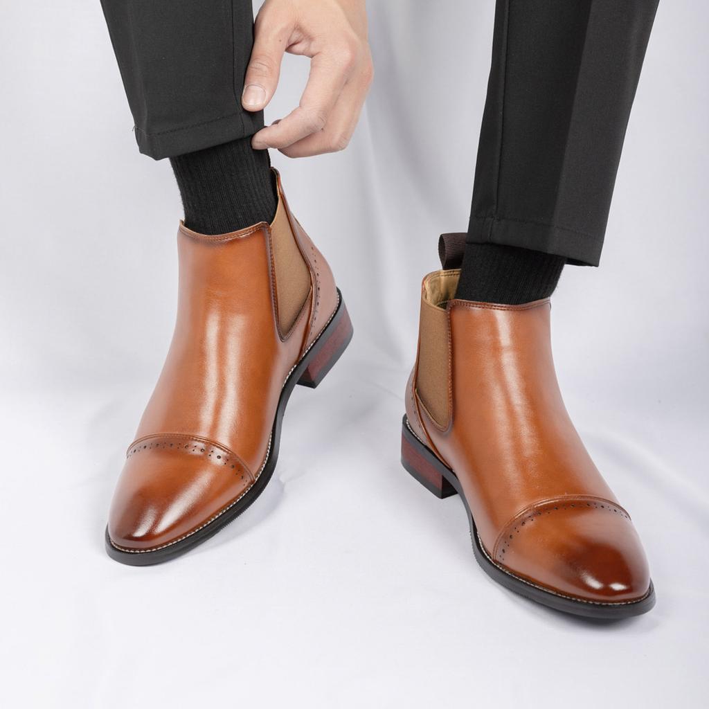 Fashion 2025 Retro Men's Solid Color Pointed Business Ankle Boot  Comfortable Wedding  Party Shoe Breathable  And  Anti-Slip Ankle Boots