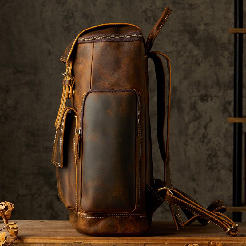 Genuine Leather Bag Handmade Cowhide Backpack Men's Large-capacity Motorcycle Men's Bag Cycling Travel Leather Bag Tide Brand Computer Backpack