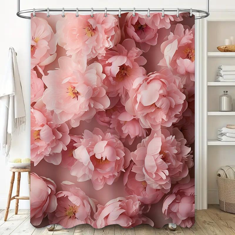 Pink Peony Bath Shower Curtain Home Decor Bathroom Accessories for Women's Bathtub Decoration Pink Flower Shower Curtains with