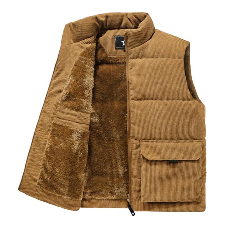 Winter Men's Corduroy Vest Plus Velvet Cotton Padded Warm Jacket Sleeveless Coat Stand Collar Waistcoat Outerwear Oversize
