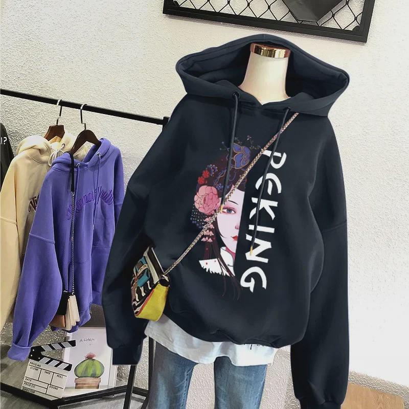 Women's Autumn/Winter Loose Hooded Sweater - Plus Velvet, Thickened, 250g, Official Colors