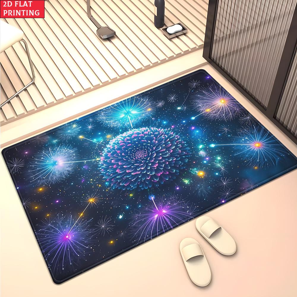 Psychedelic Galaxy Floral Mandala Rug, Colorful Boho Space Carpet for Living Room Gaming Room, Non-slip Decorative Floor Mat