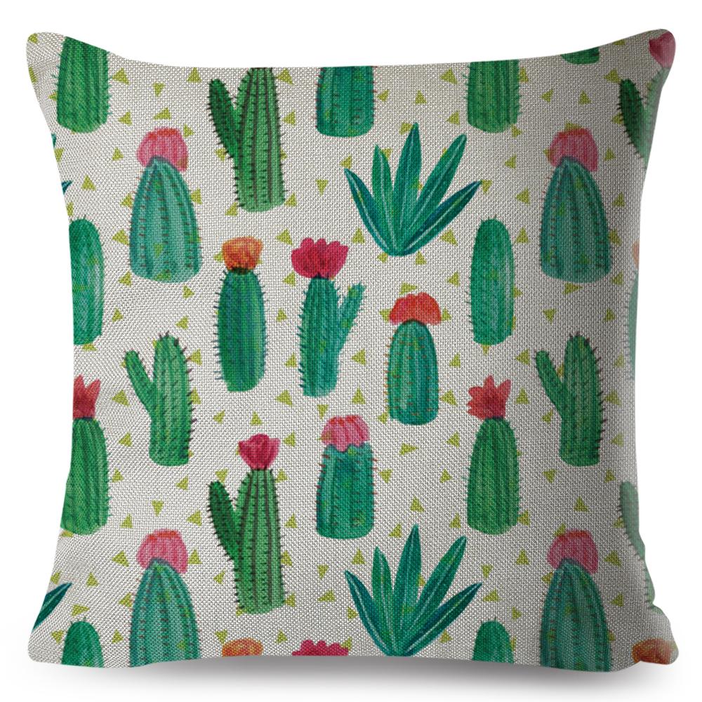Scandinavian Style Cushion Cover Hand Drawn Cactus Floral Design Soft Square Pillow Gift Home Decor Xcm