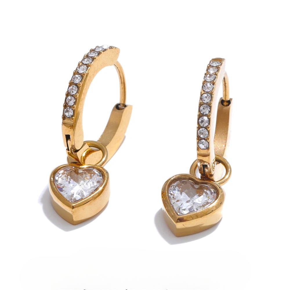

Delicate Bling Cubic Zirconia Heart Love Drop Small Hoop Earrings for Women High Quality Exquisite Jewelry Accessory Gift Real Gold PVD Plated