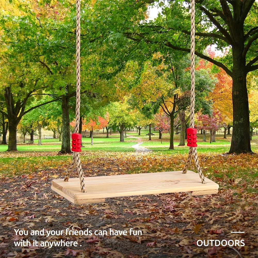 1 Adjustable Swing Adjustable Outdoor Swing for Youngsters Adults Sturdy Wooden Seat with Red Rubberized Ropes Adjustable Length
