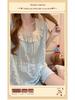 2026 Summer Women's Cotton Pajama Set with Built-in Bra, Lace Trim & Short Sleeves