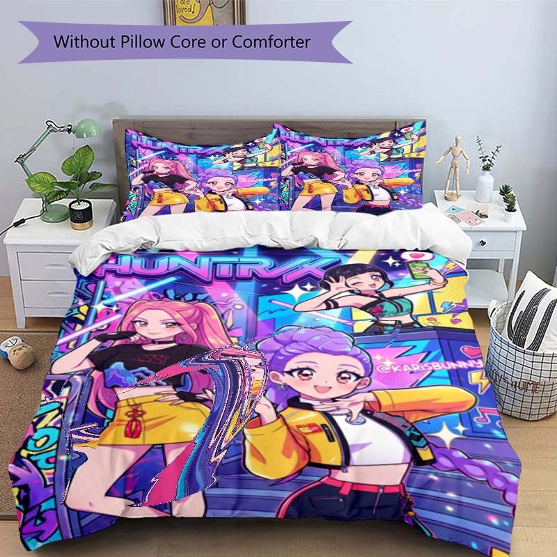 3pcs Duvet Cover Set (1*Duvet Cover + 2*Pillowcase, Without Core), KPop Demon Hunters Print Bedding Set, Bedroom Decor, All‑Season, Gift