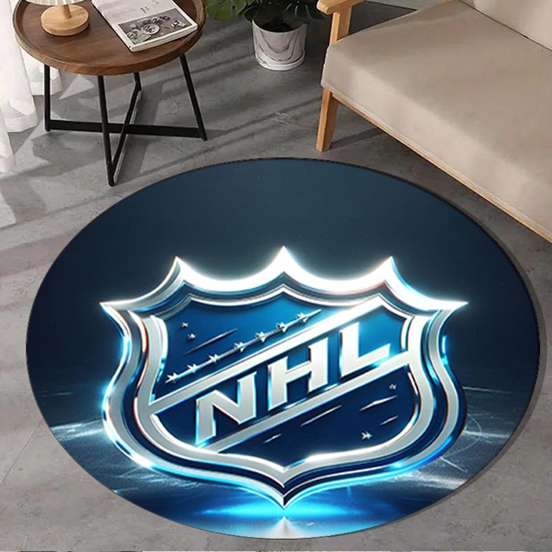 1PC Nhl Hockey League Emblem Round Rug, Non-slip Chair Mat, Home Decor, Circle Carpet Perfect for Office, Bedroom, Living Room,Christmas gift
