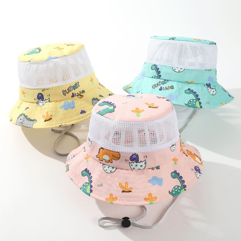 New Children Summer Hat Mesh Cartoon Beach Kids Sun Hats for Girls Boys Dinosaur Outdoor Travel Child Cap Kids Bucket Hats 3-8Y