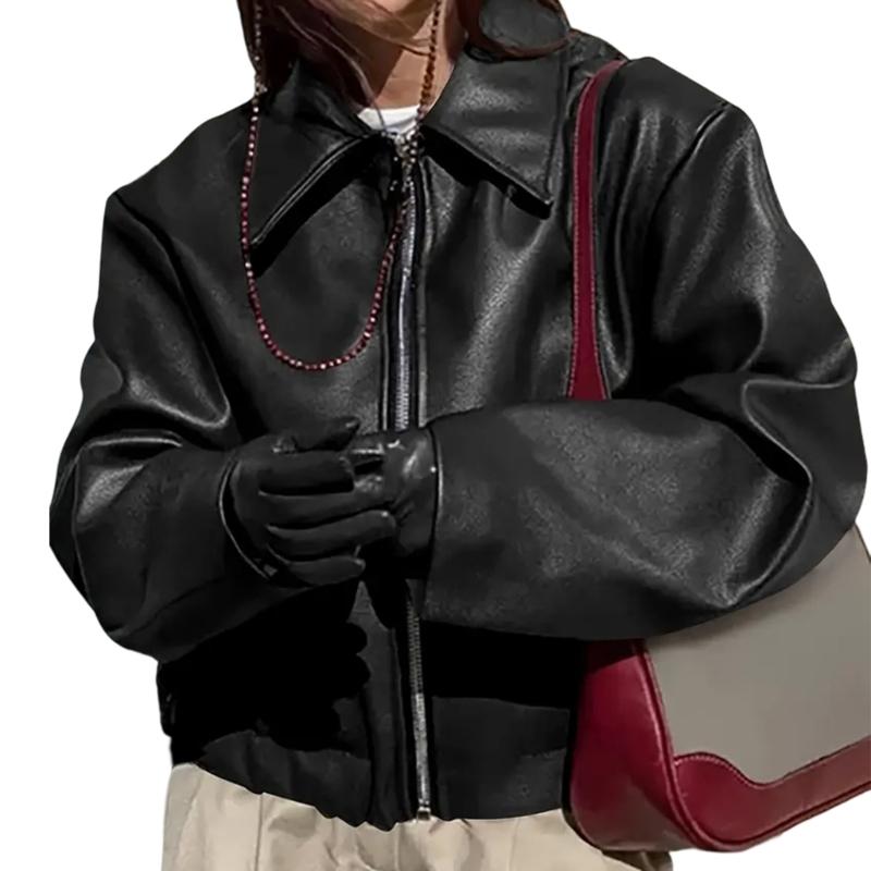 Cropped Jackets Faux Leather Jackets Casual Zip Up Motos Bike Coat Outwear Motorcycle Short Coat Fall Clothes
