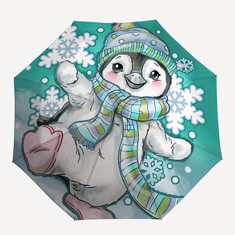 1pc Winter Penguin Fashionable Automatic Opening/Closing Folding Umbrella with 8 Bones, Windproof Portable, Daily Use048