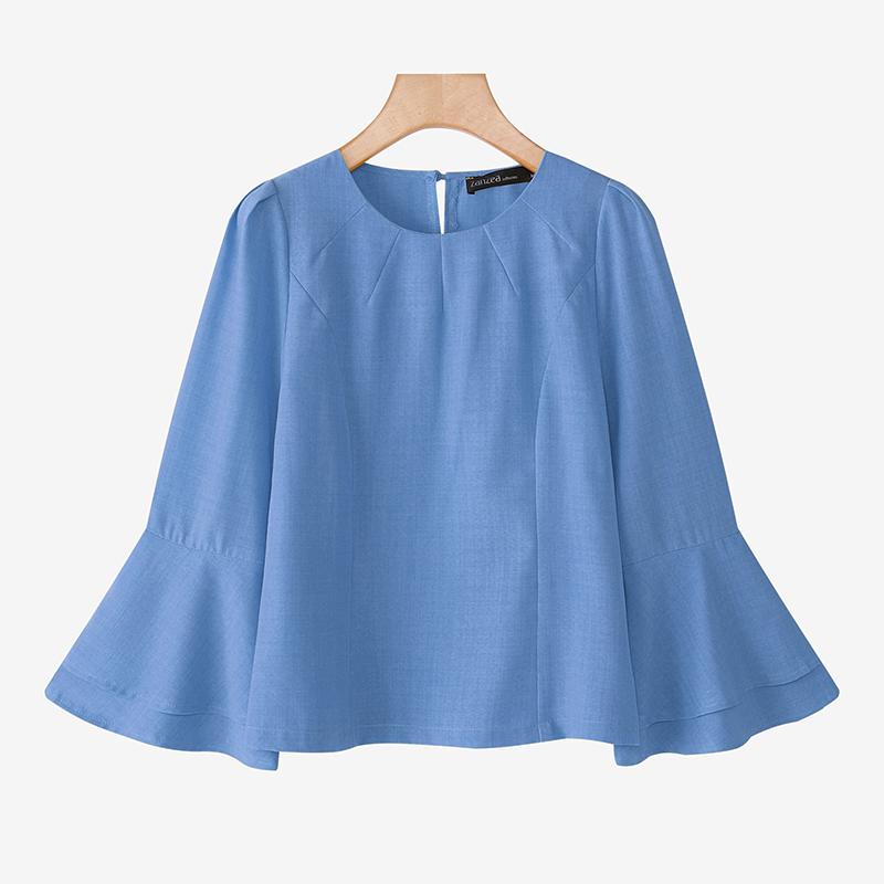 ZANZEA Women Casual Round Neck Flare 3/4 Sleeve Loose Blouse