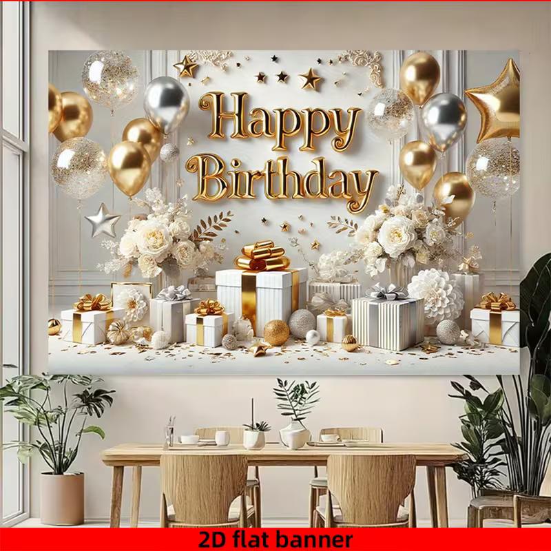 Sfondo 2D Luxe Oro Floreale Buon Compleanno per Studio & Parete Selfie