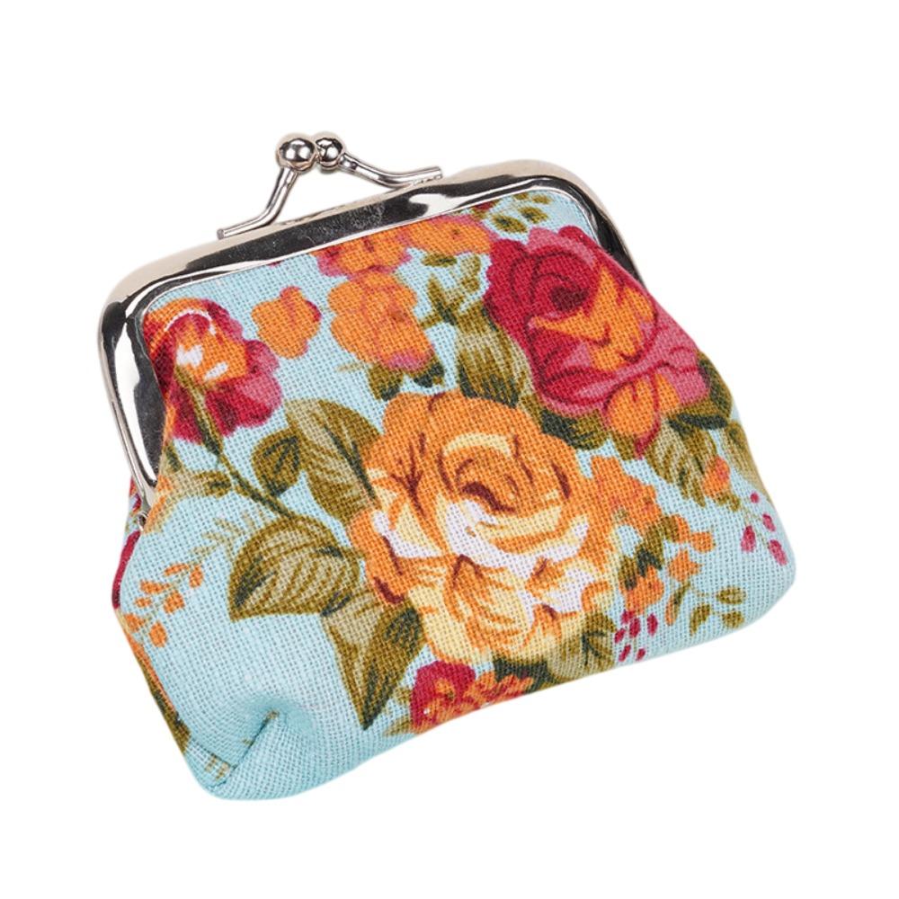 

Fashion Retro Style Portable Mini Coin Bag Canvas Floral Rose Pattern Coin Purse Compact Wallet Card Holder Girls Use