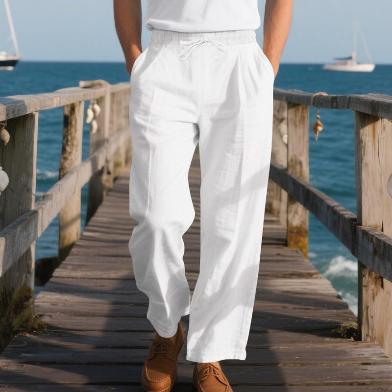 Spring and Autumn Men's Loose Casual Linen Hip Hop Beach Sports Wide Leg Casual Trousers Man