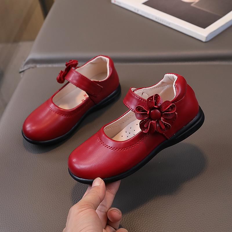 

Туфли из кожи для девочек, средние и большие, черные, для вечеринок, детские школьные туфли на плоской подошве с цветочными цветами, милые туфли для принцесс 31 красный