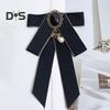 Women Bow Tie Shiny Rhinestone Pre-Tie Collar Tie Adjustable Neck Size Handmade Ribbon Shirts Uniforms Accessories