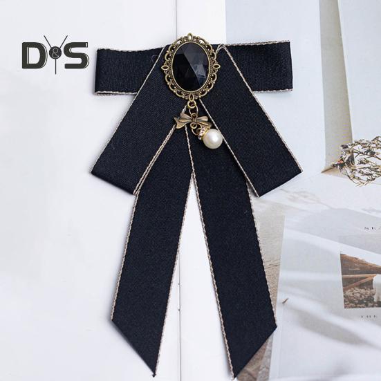 Women Bow Tie Shiny Rhinestone Pre-Tie Collar Tie Adjustable Neck Size Handmade Ribbon Shirts Uniforms Accessories