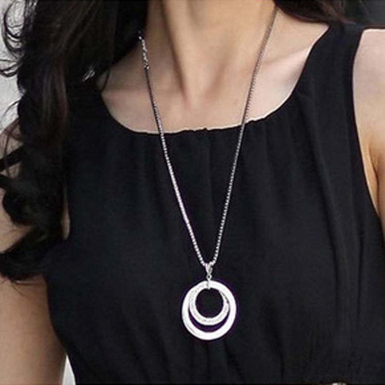 Fashion Color Double Circle Round Necklace Double Circle Sweater Chain