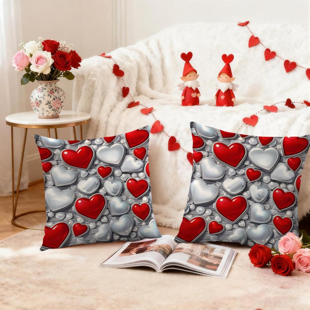 Red Heart Valentine's Day Pillowcase Polyester Simple Envelope Throw Pillow Cover Soft Wedding Pillow Cover For Sofa Decoration