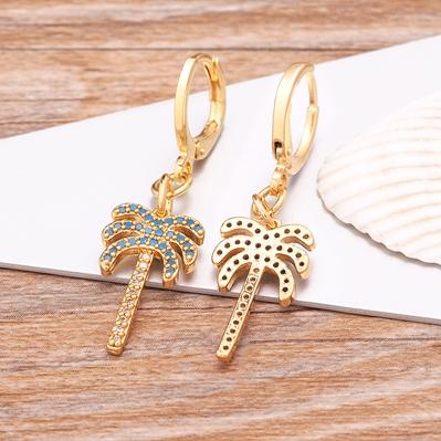 Nidin Fashion Classic Tree of Life Drop Earrings For Women Girl Female Copper CZ Lucky Party Birthday Jewelry Hoop Earrings Gift
