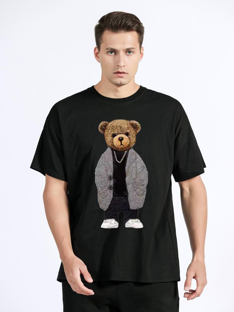 Summer Pure Cotton T-Shirt High Quality Men T Shirt Vintage Bear Print Men's Clothes Womens Fashion Streetwear Tees