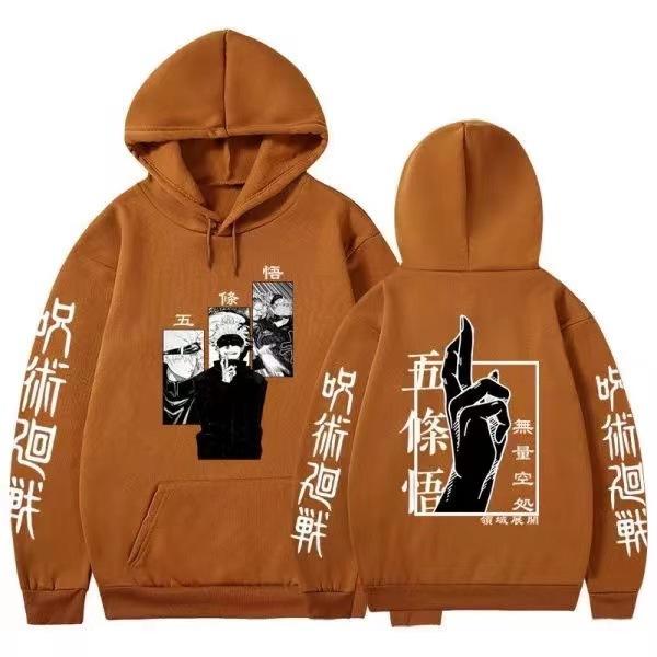 Jujutsu Kaisen Gojo Satoru Double-Sided Hoodie Anime Sleeve Print Long Sleeve Casual Manga Graphic Hooded Pullover Sweatshirt